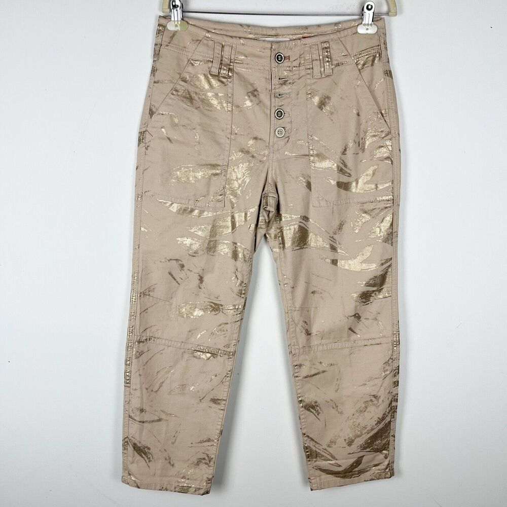 Metallic Beige Utility Crop Pants - Women's
